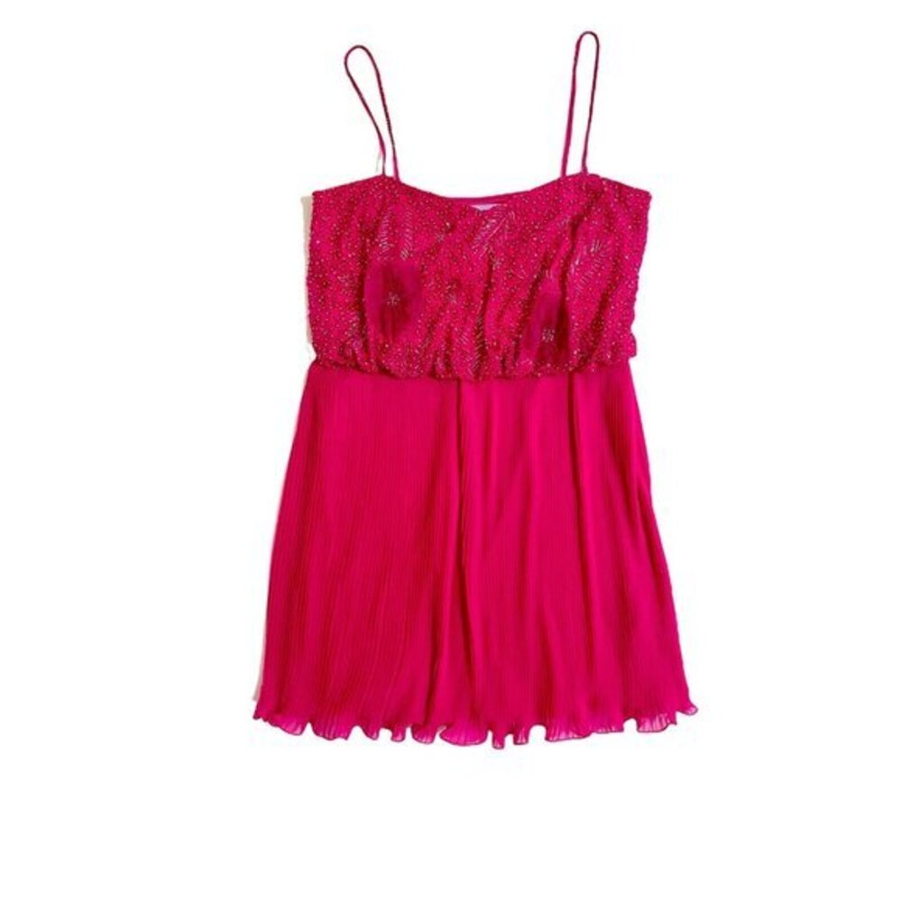 JS Collections Fuchsia Pink Beaded Chiffon Mini Pleated Prom Dress SZ 12 New